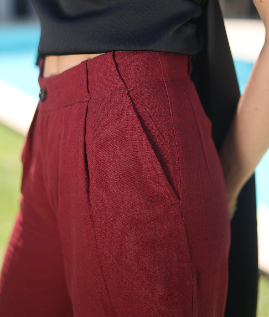 Women's Burgundy Linen pants