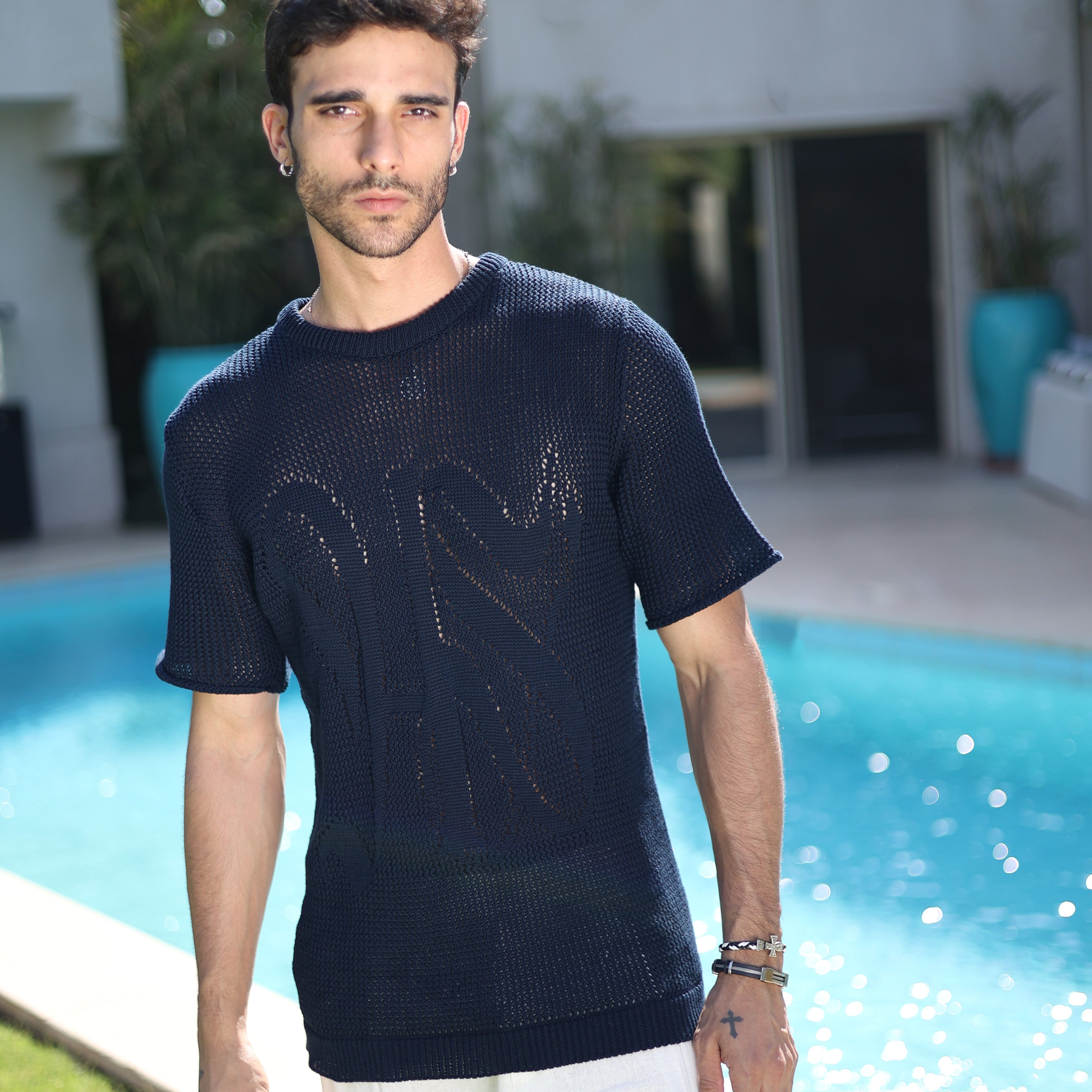 Navy Knitted Tshirt