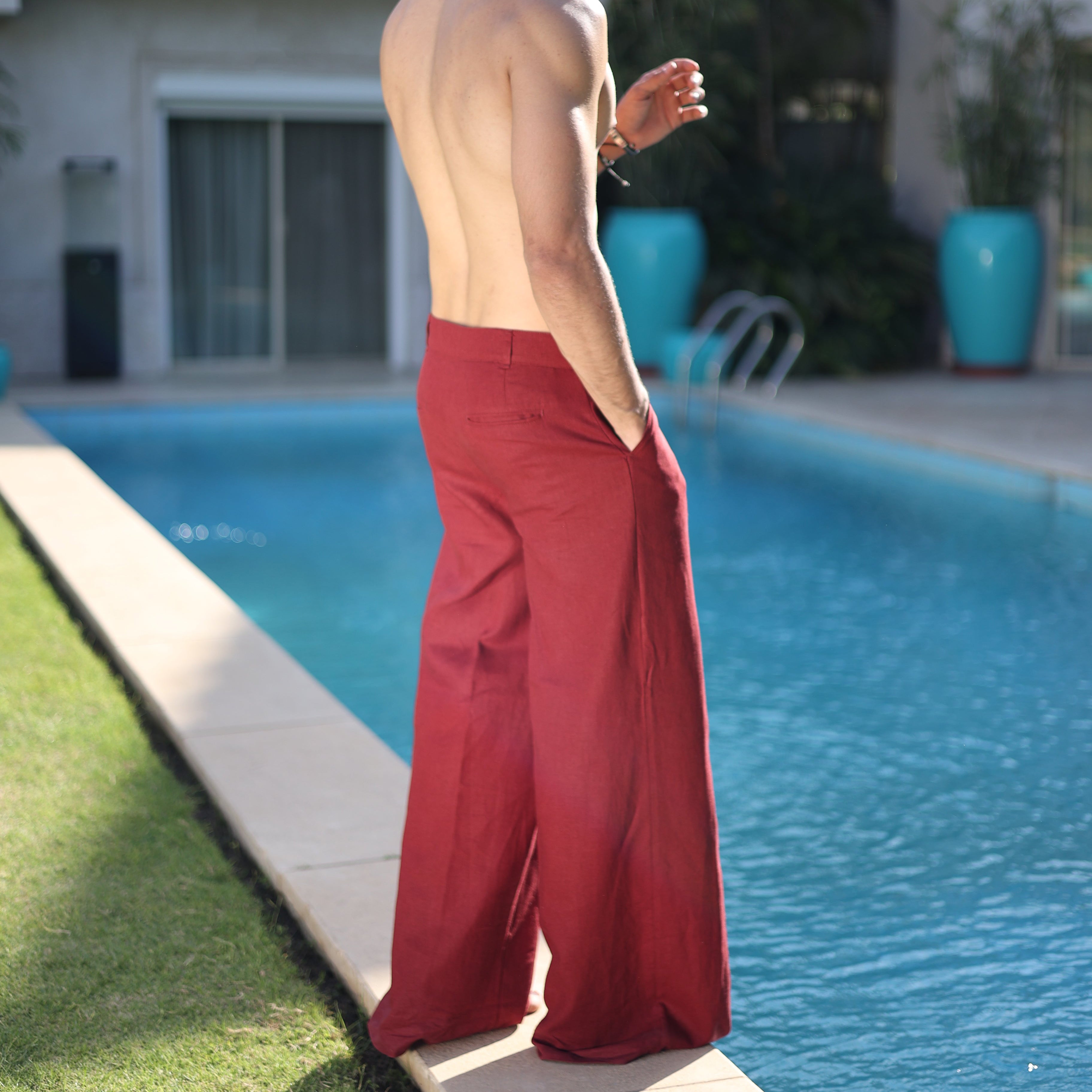 Men's burgundy Linen pants