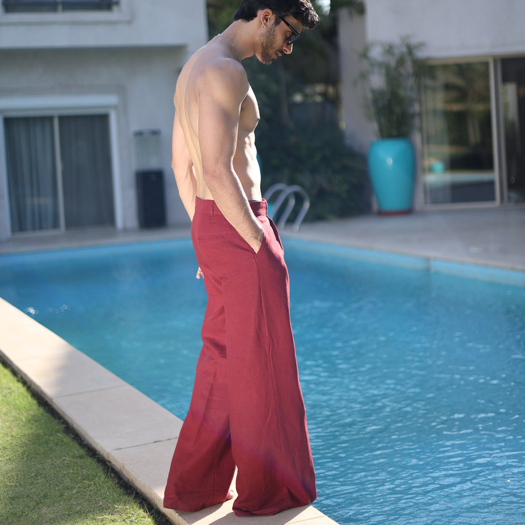 Men's burgundy Linen pants