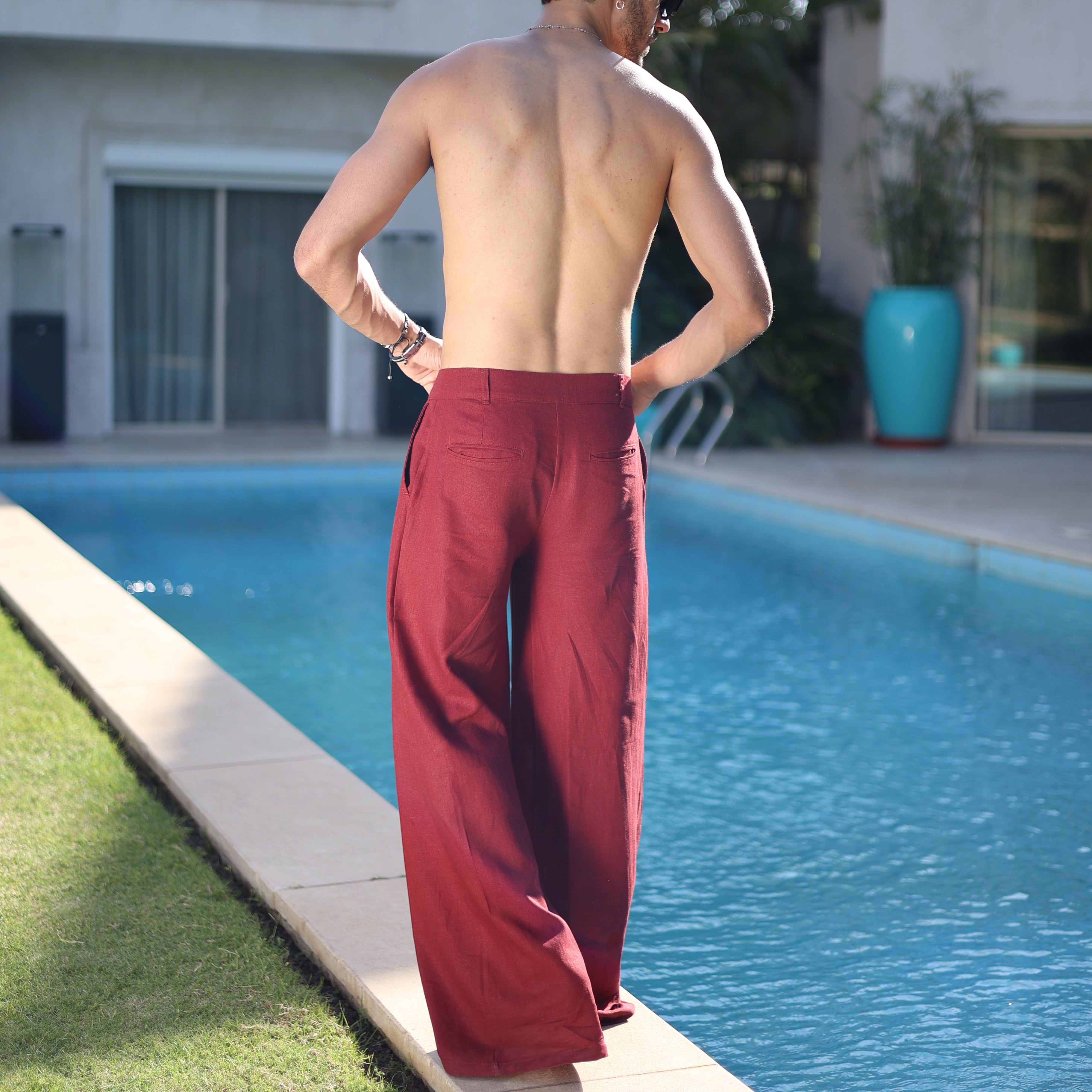 Men's burgundy Linen pants