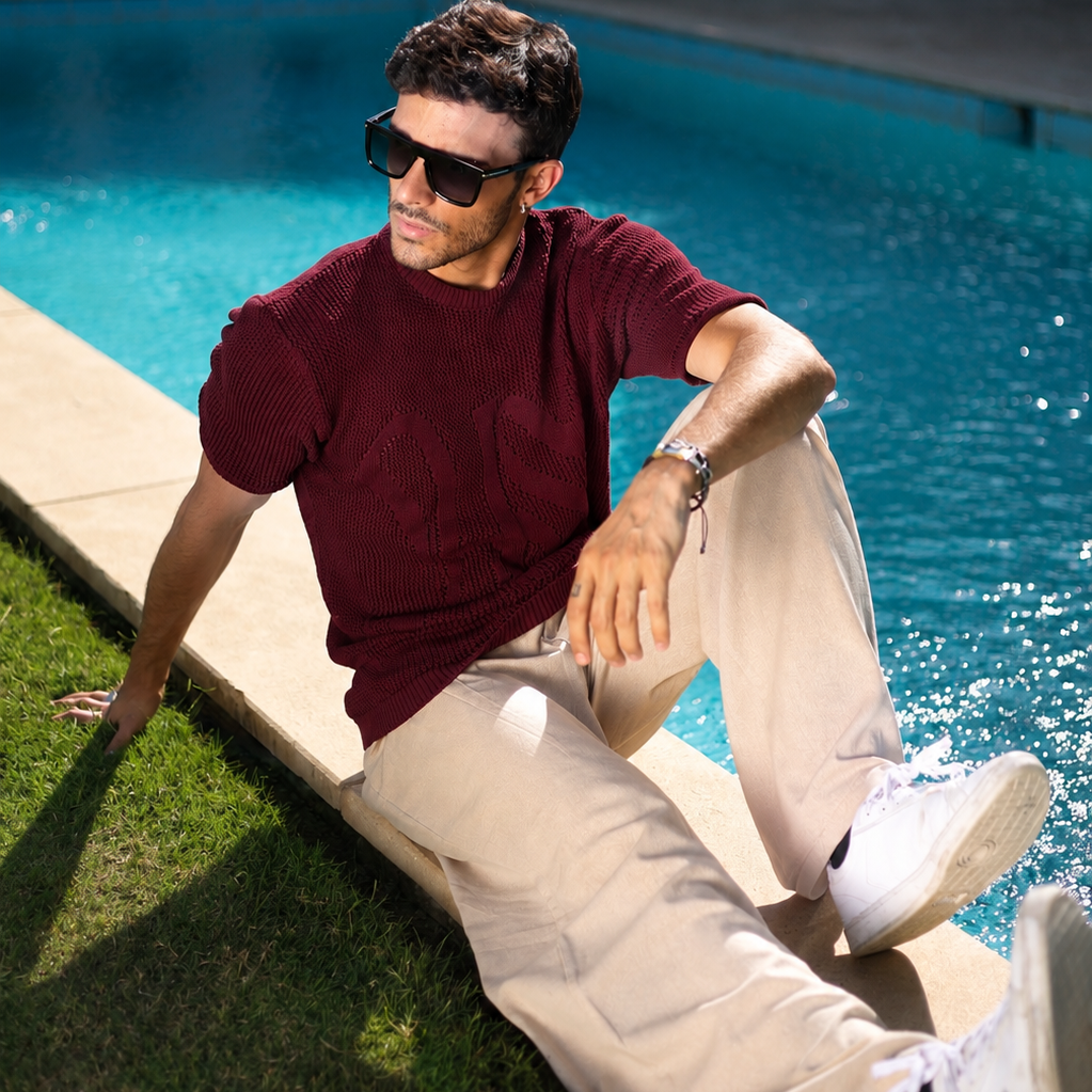 Burgundy Knitted T-shirt