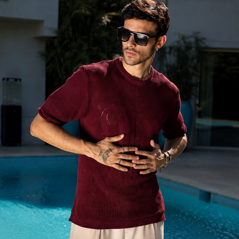 Burgundy Knitted T-shirt